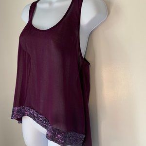 Mossimo Sheer Tank with Sequined Hem Deep Purple Size M